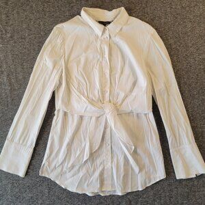 White House Black Market White Button Up Blouse Top Sz 8 Office Classic Layer